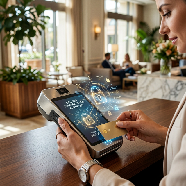 Terminal de paiement sécurisé illustrant la norme PCI DSS.